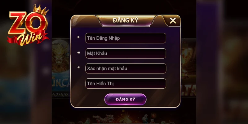 Form đăng ký Zowin trên trang chính thức